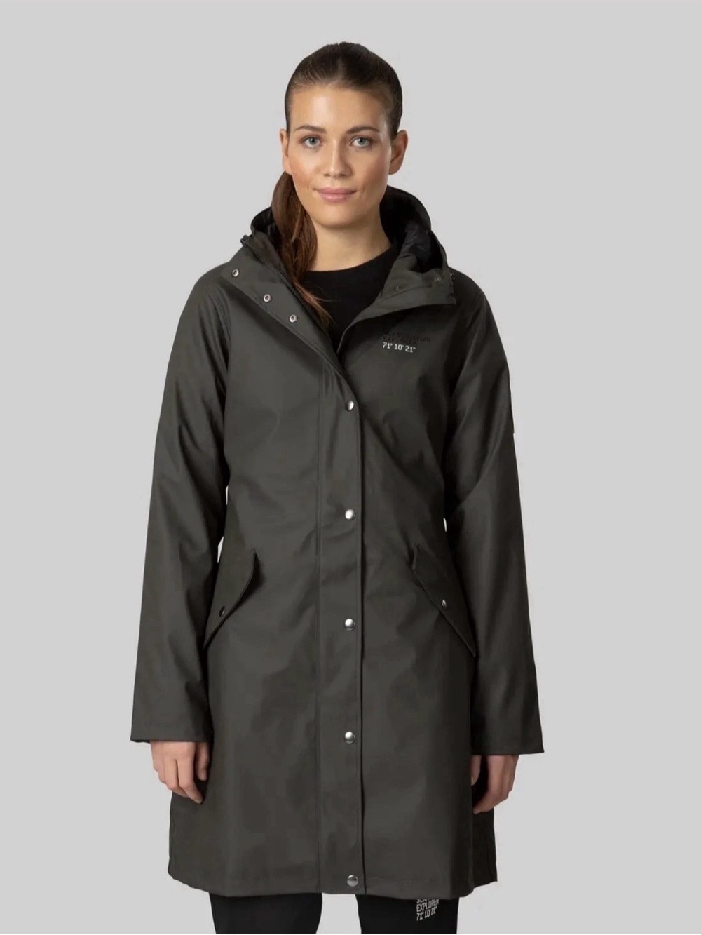 Scandinavian Explorer Long PU Raincoat Hooded Waterproof S Black